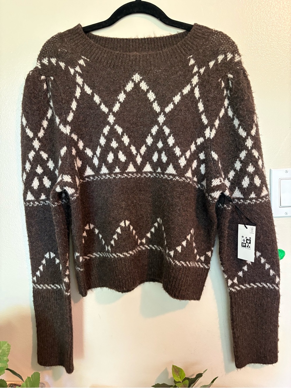 Max Studio NWT Brown Fair Isle Cropped XLarge - Picture 2 of 6